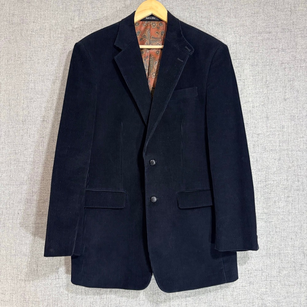 Lauren Ralph Lauren Mens 40L Black Corduroy Blazer Elbow Patches Paisley Lining